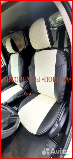 Чехлы Renault Duster 2 из экокожи чёрно-бежевые