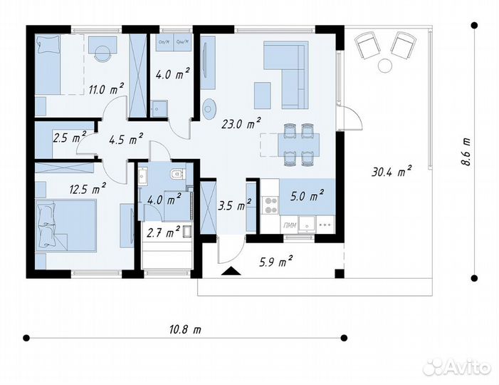 Домокосплект: mikea 1 Sauna Front 84м2