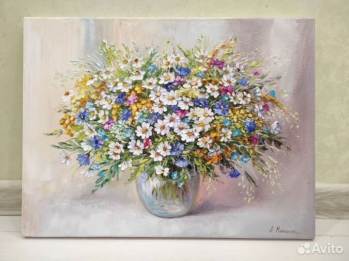 Бронь Картина маслом Букет полевых цветов