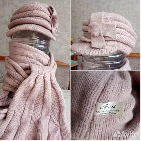 Шапка вязанная розовая