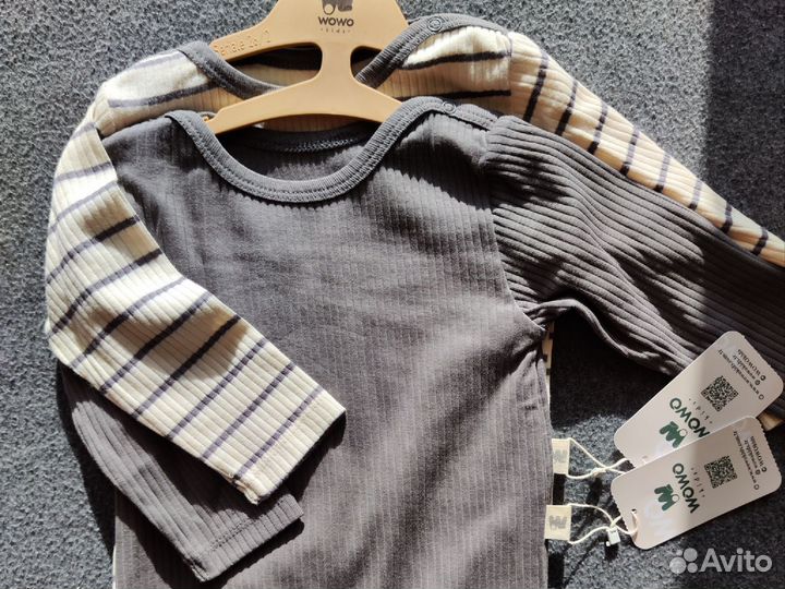 Комплект боди с рукавом рубчик новый 62-80 WoWo