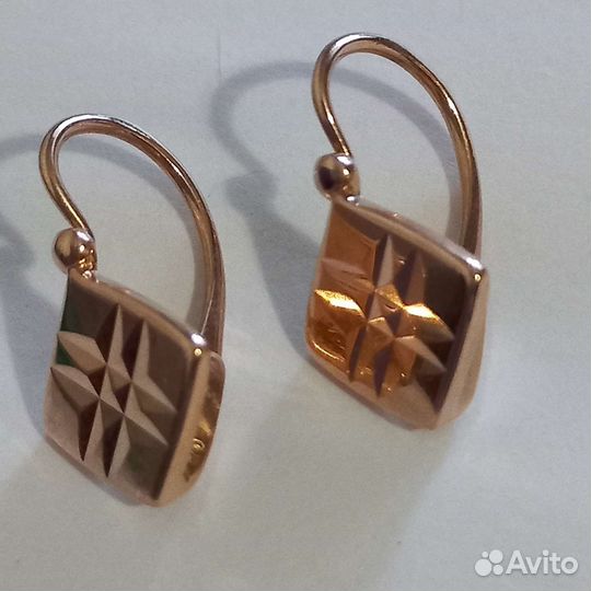 Золотые серьги 583 пробы СССР ромбики