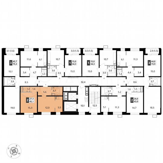 2-к. квартира, 42,8 м², 25/25 эт.