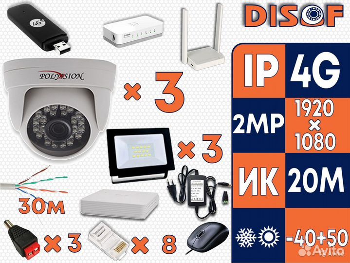 Видеонаблюдение. Комплект IP камер с 4G №838