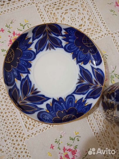 Лфз. Легендарный бокал с блюдцем птицы. Кобальт