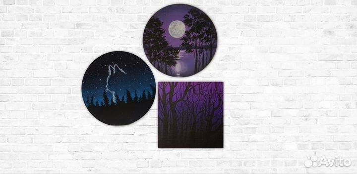 Картина-магнит авторская (кошка, лес, водоём)