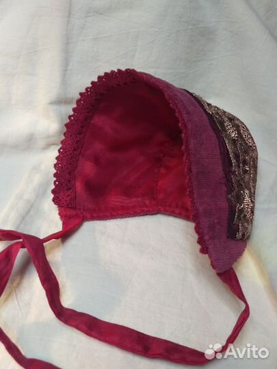 Бархатный бонет для антикварной куклы. ог 24см