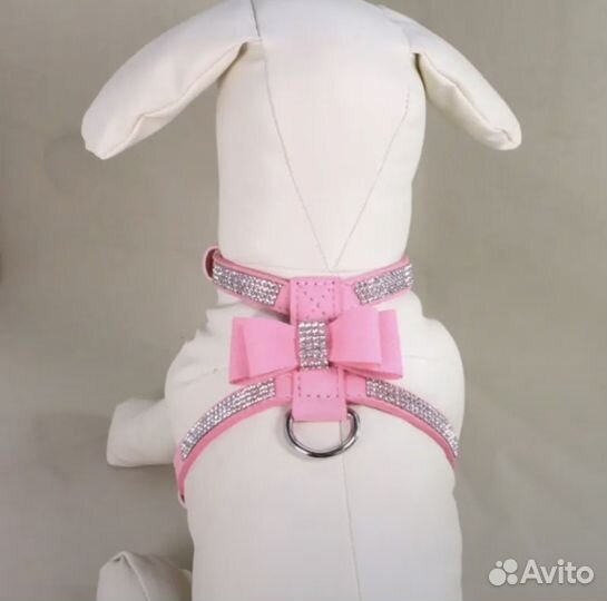 Шлейка для собак мелких пород со стразами с бантом