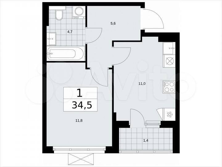 1-к. квартира, 34,5 м², 18/19 эт.