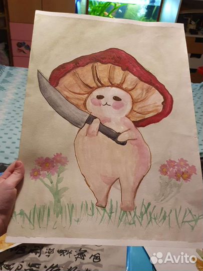 Живой гриб с ножом