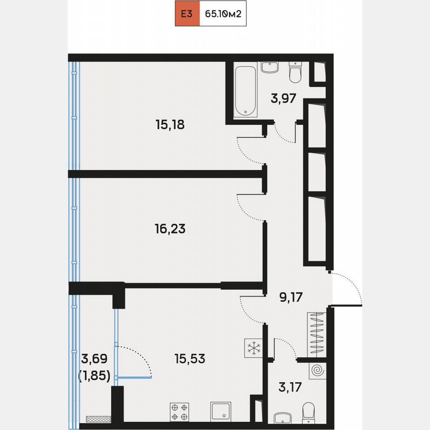 2-к. квартира, 65,7 м², 8/9 эт.
