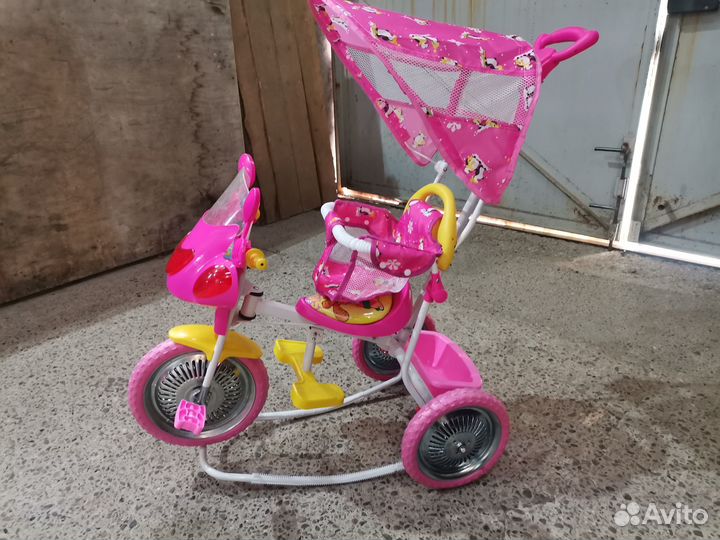 Детский велосипед с родительской ручкой с качалкой