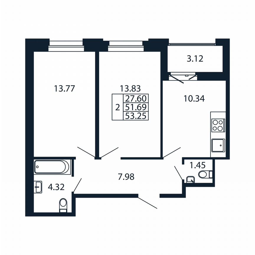 2-к. квартира, 54,8 м², 9/12 эт.