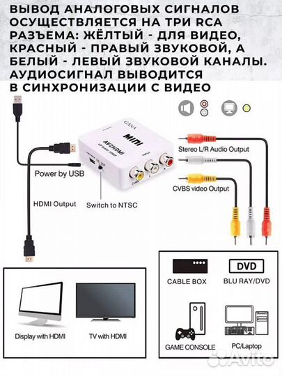 Видео конвертер hdmi AV тюльпаны