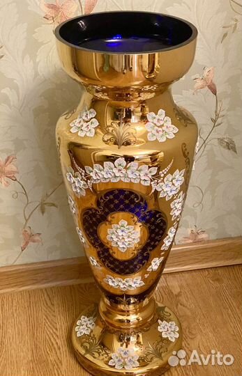 Богемия. Ваза 62 см Кобальт Винтаж