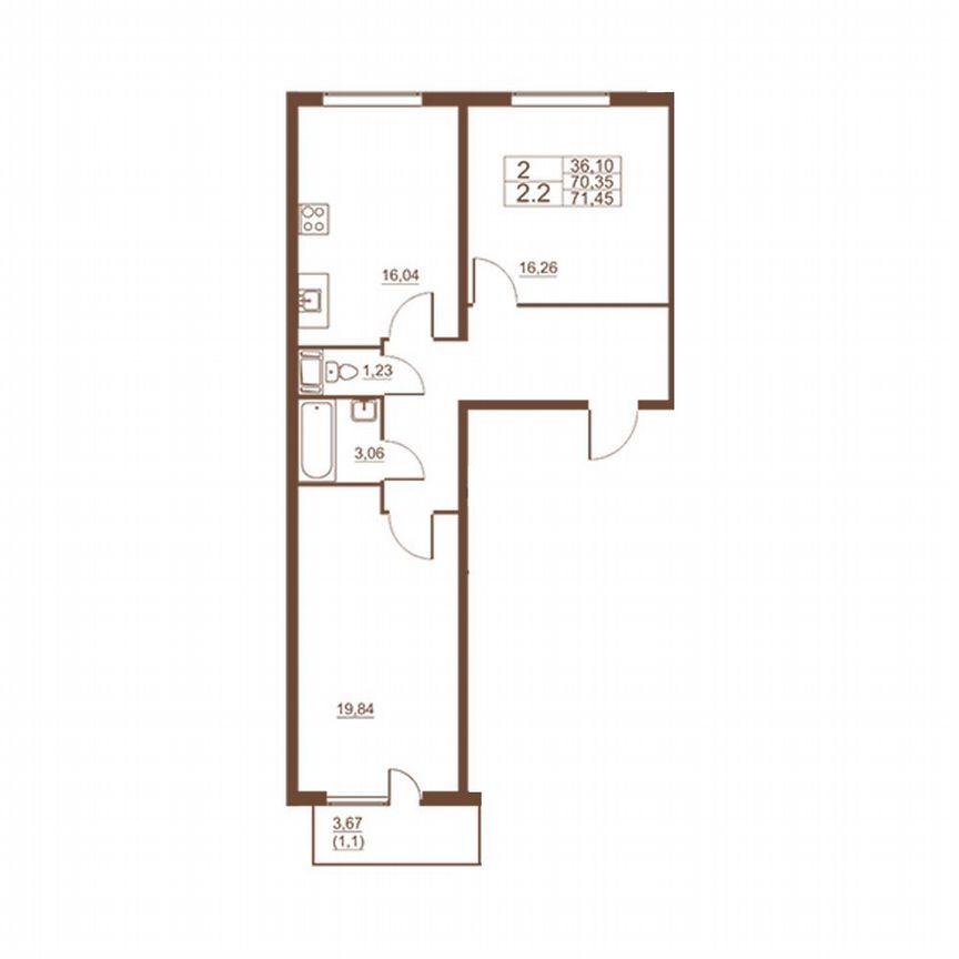2-к. квартира, 69,2 м², 7/11 эт.