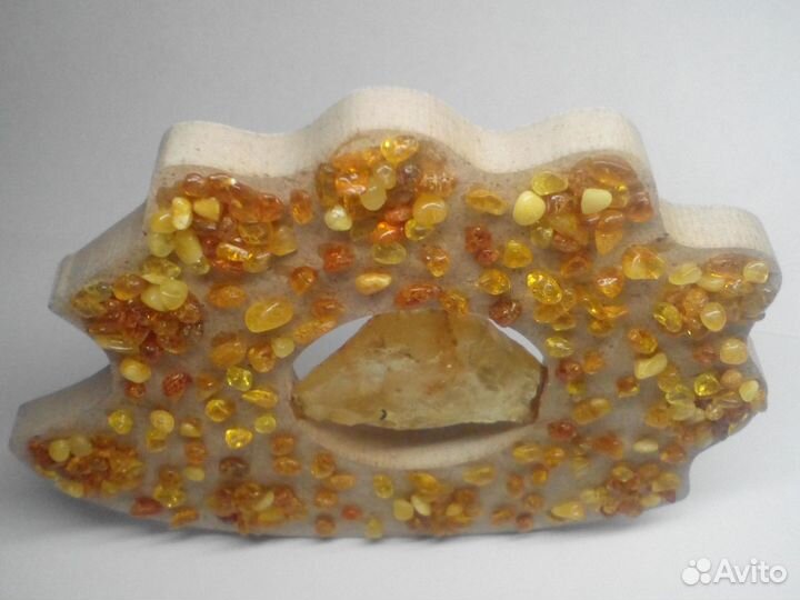 Ежик с натуральным Янтарем, статуэтка, панно 12х9