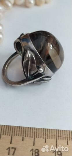 Винтаж Кольцо Крупное серебро Хрусталь/Раухтопаз