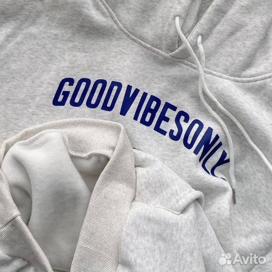 Худи толстовка серая оверсайз good vibes only