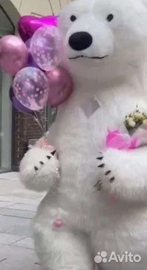 Белый.Мишка.Медведь.Поздравление.Ростовая кукла