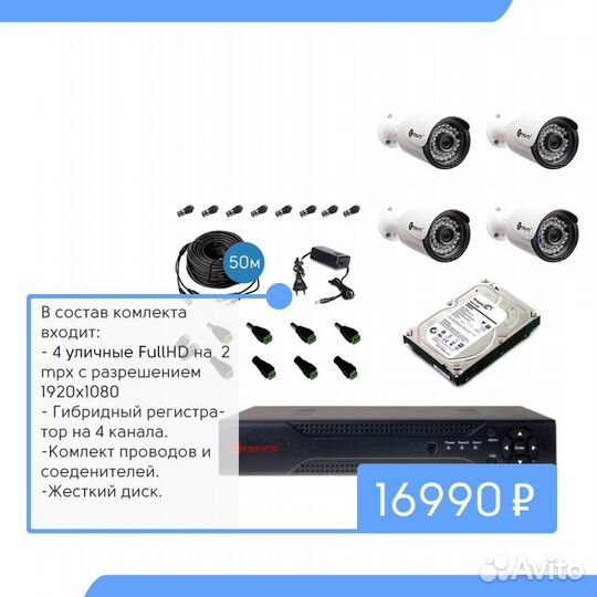 FullHD комплект на 4 уличные камеры под ключ