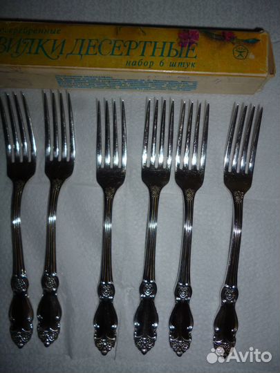 Посеребрённые вилки десертные, набор, 6 шт., СССР