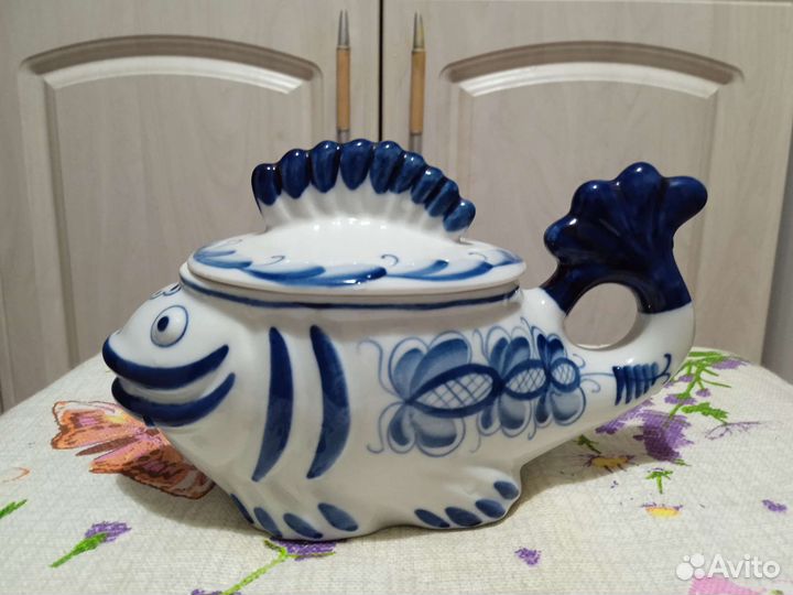 Гжель Рыба оригинал СССР. Шкатулка / салатник