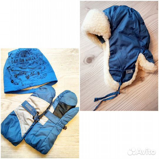 Детские 2 шапки и варежки