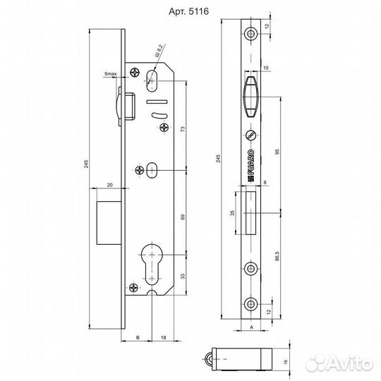 Корпус замка fuaro prof5116-35 роликовая защелка