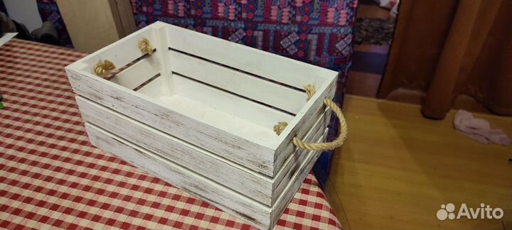 Ящик деревянный подарочный с веревочными ручками