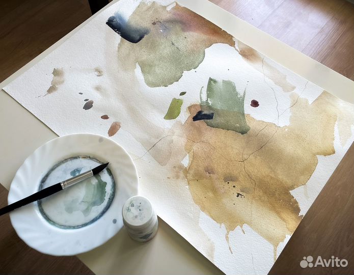 Картины абстракция акварель диптих 55 х 38 см