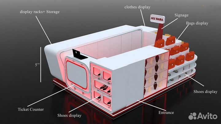 Островок для продажи обуви с подсветкой