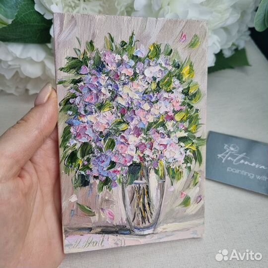 Картина маслом цветы сирень в вазе натюрморт