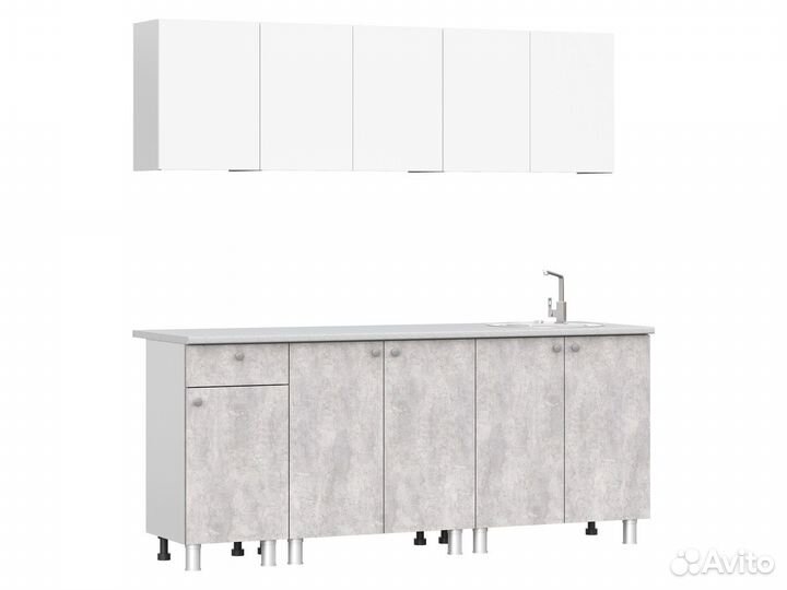 Кухонный гарнитур Кайган 2 м, белый/цемент светлый