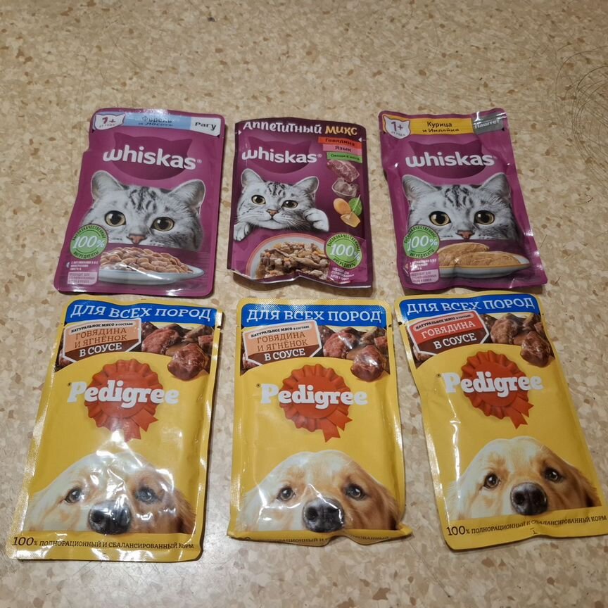 Корм для кошек и собак Whiskas, Pedigree