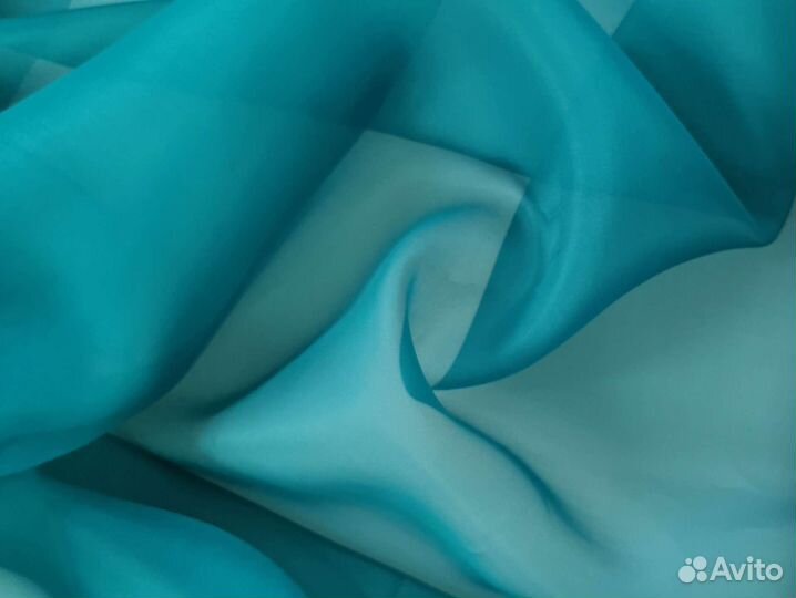 Органза натуральный шёлк бирюзовый цвет