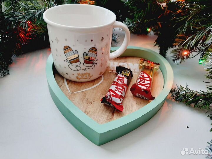 Поднос деревянный в форме сердца