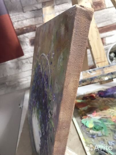 Картина маслом с цветами фиалки