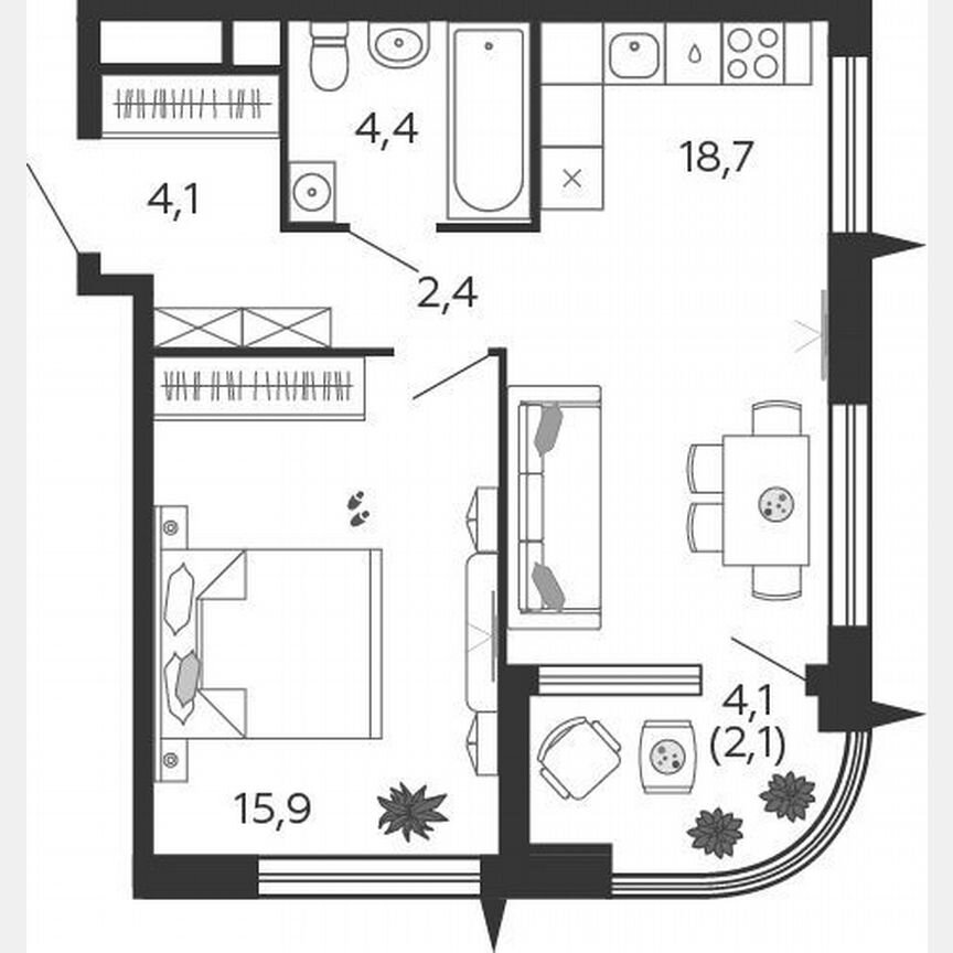 1-к. квартира, 47,6 м², 15/17 эт.