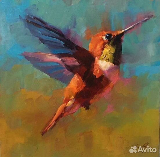 Картина маслом на холсте птичка