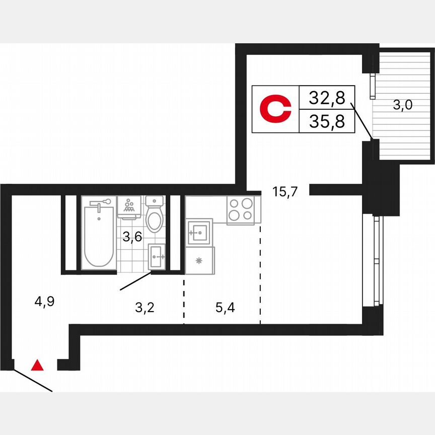 Квартира-студия, 35,8 м², 22/29 эт.