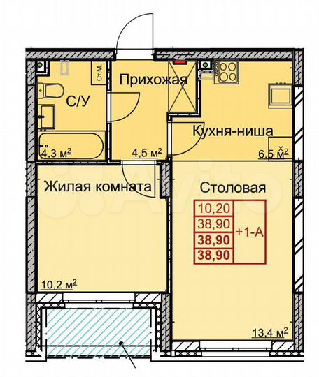 1-к. квартира, 38,9 м², 1/17 эт.