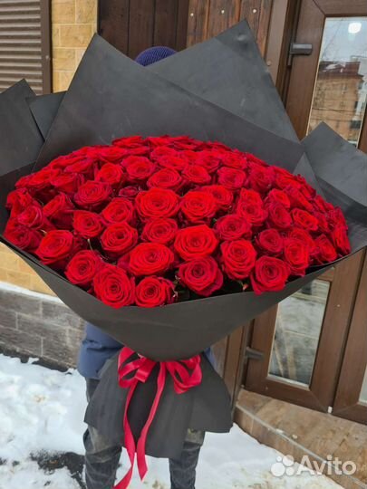 Букет гигант высокие розы 25 51 101 роза крупные