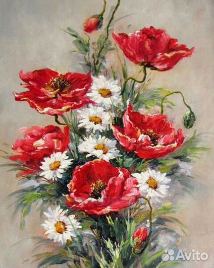 Алмазная мозаика 40x50 Маки и ромашки