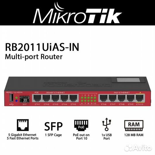 Роутер Mikrotik 2011 RB2011UiAS-IN Бу 5* Без Wifi