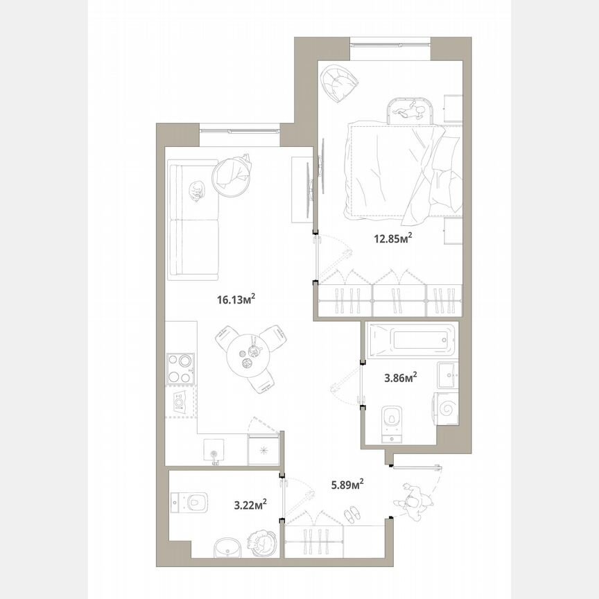1-к. квартира, 42 м², 1/12 эт.