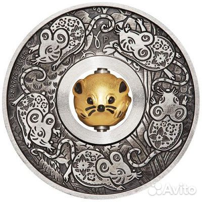 Монета Год Мыши вставка вращающейся бусины 2020 г