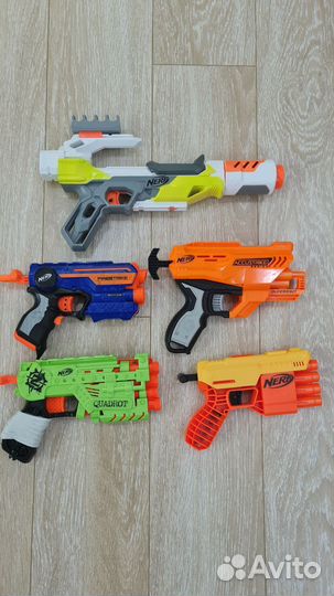Nerf разные. Набор из 5 штук. Жилет в подарок