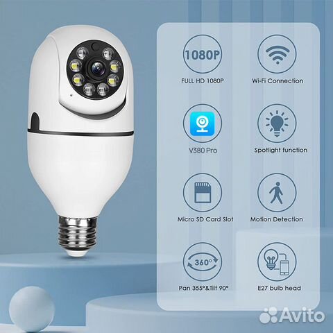 Wifi камера беспроводная HD 1080P E27 лампочка