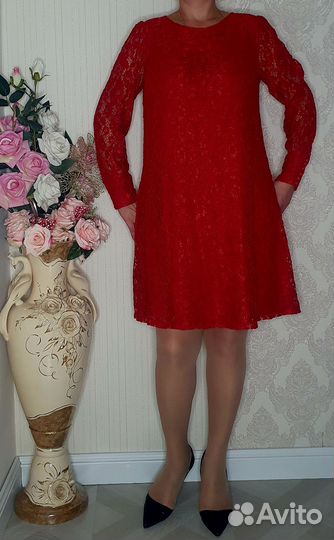 Шикарное кружевное красное платье Турция 50/56